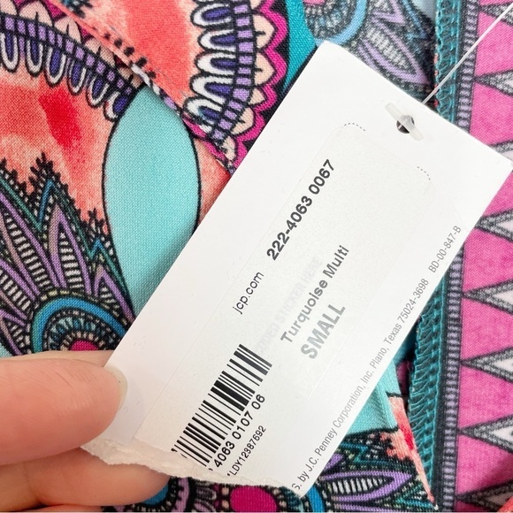 New Nicole by Nicole Miller Geometric Floral Colorful Dress in Turquoise Multi - Picture 2 of 5